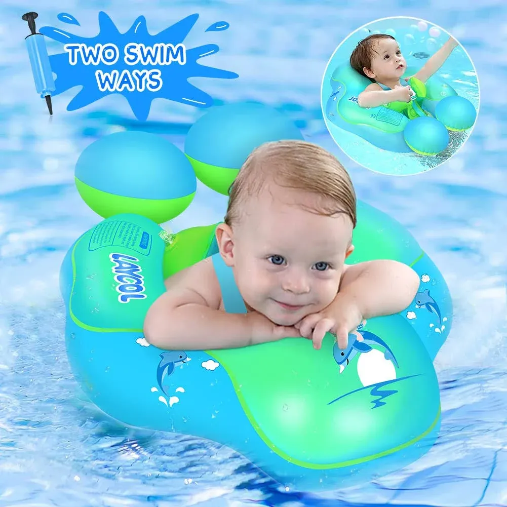 LAYCOL Baby Swimming Float Inflatable Baby Pool Float Ring Newest with Sun Protection Canopy,add Tail no flip Over for Age of 3-36 Months