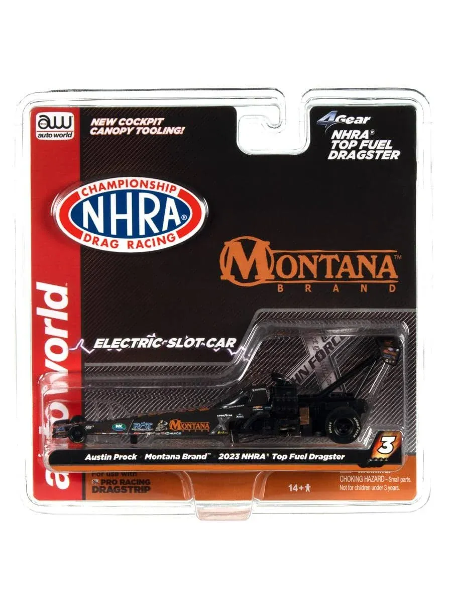 Auto World 4Gear Austin Prock - 2023 Montana Brand Top Fuel Dragster HO Scale Slot Car