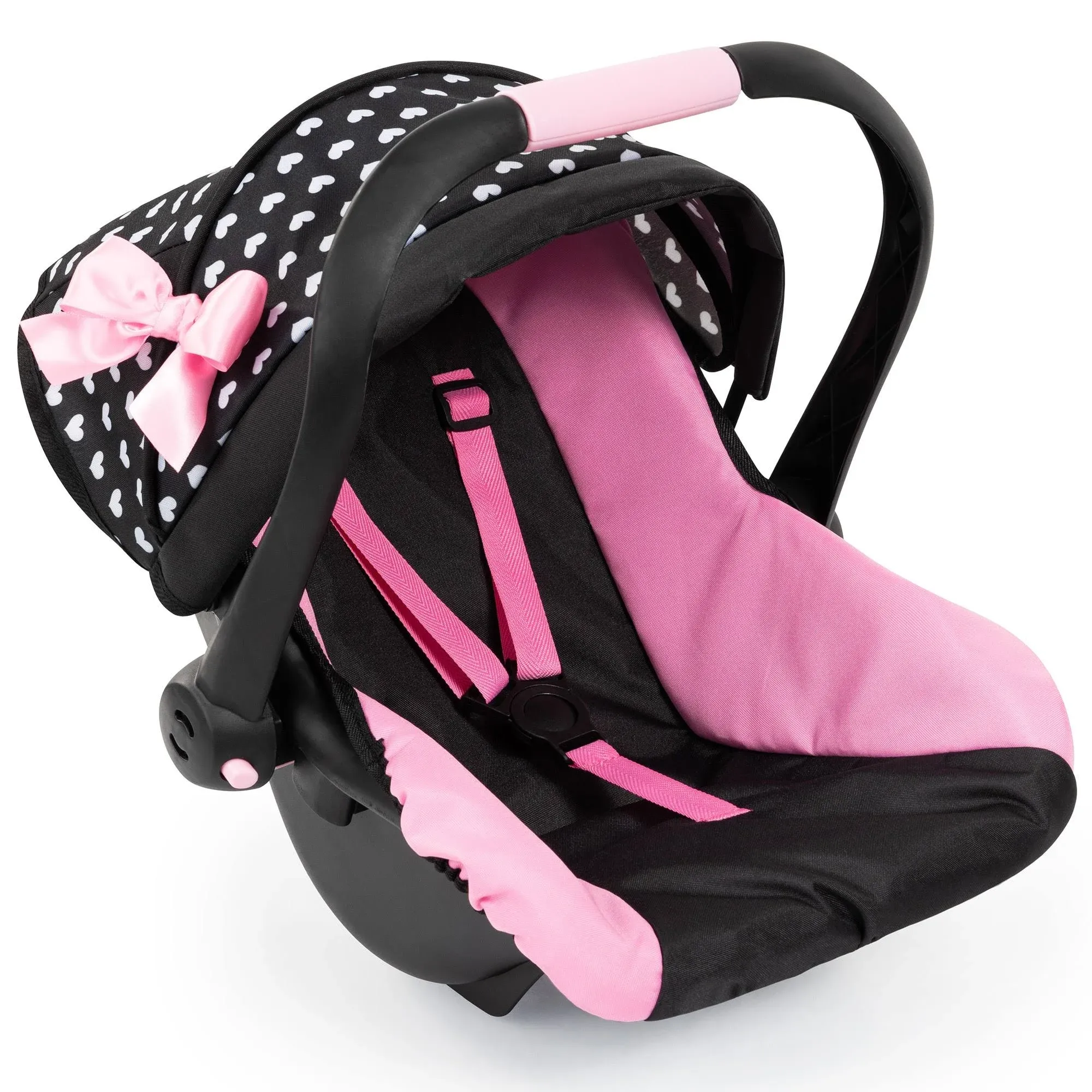 Bayer Design Dolls: Deluxe Car Seat: Hearts Black & Pink - Pretend Play Accessory for Dolls