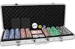 DA VINCI Professional Set of 500 11.5 Gram Casino Del Sol Poker Chips with Denominations, 2 Decks of Plastic Playing Cards, 2 Cut Cards & 3 Dealer Buttons (Silver Aluminum Frame Case)