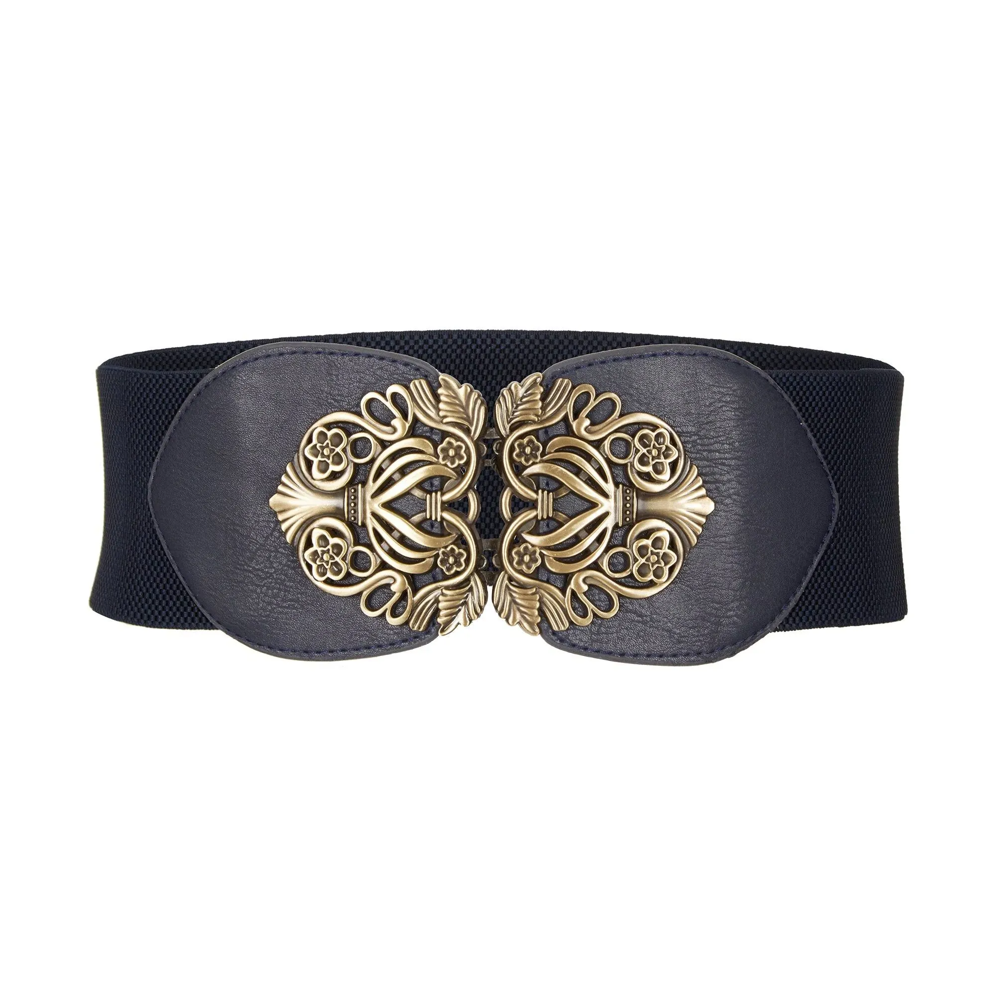 BlackButterfly 3 inch Wide Waspie Elastic Vintage Buckle Waist Belt