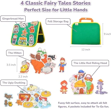 CHEFAN 4 Pack Felt Board Story Set, The Mitten, The Little Red Riding Hood, Gingerbread Man, Ugly Duckling, Precut Felt/Flannel Figure Pieces Teaching Wall for Preschool Activity Early Storytelling