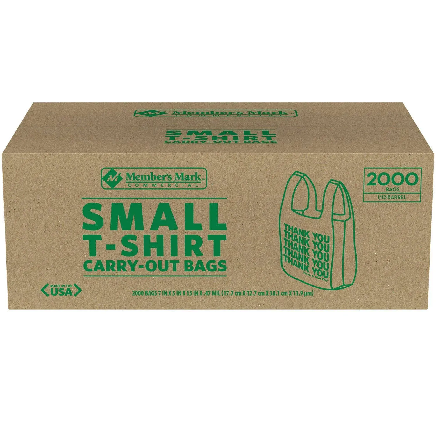 Small T-Shirt Carry-Out Bags, 7&#034; x 5&#034; x 15&#034; (2000 ct.)