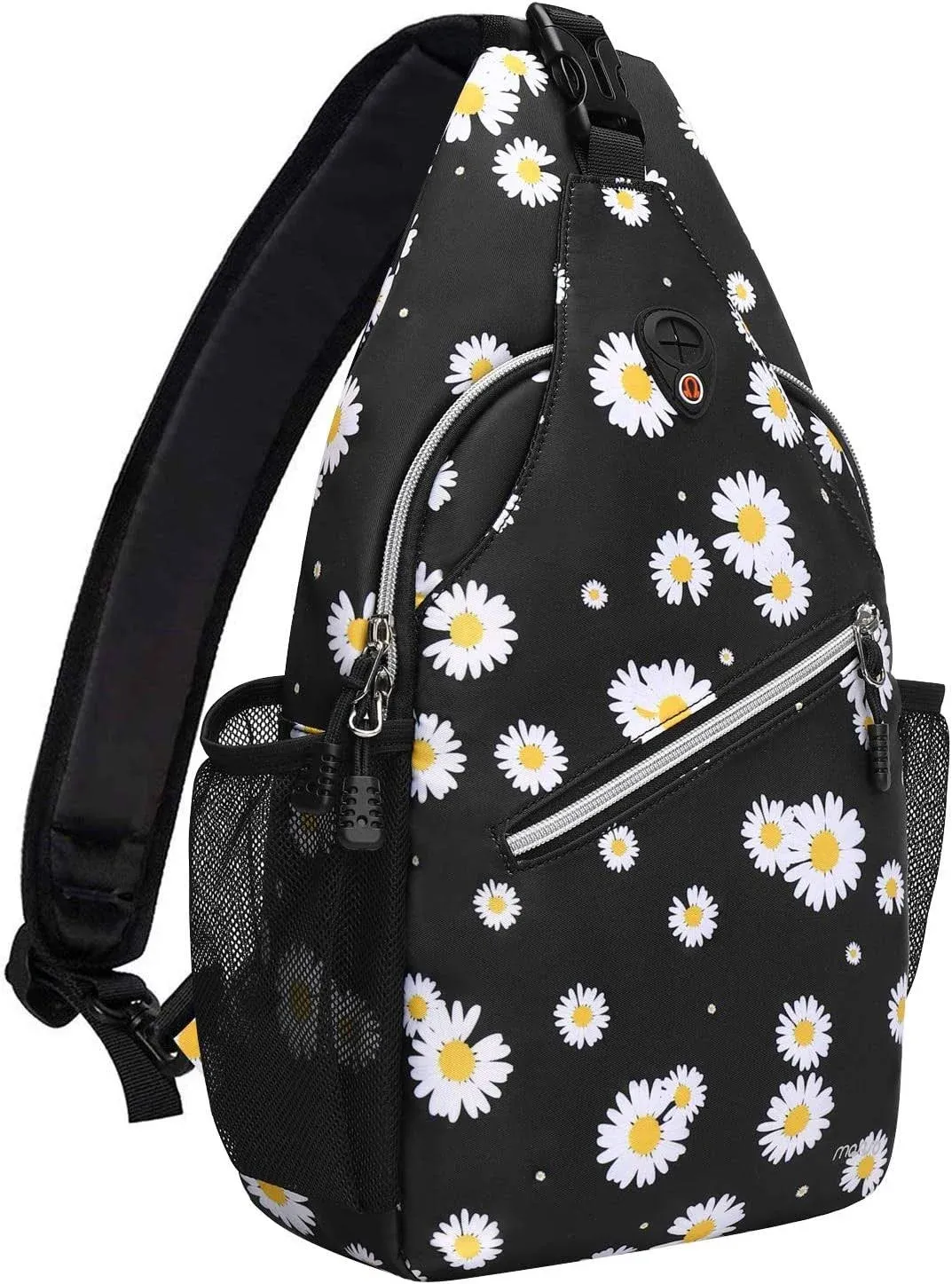 MOSISO Sling Backpack, Travel Hiking Daypack Daisy Rope Crossbody Shoulder Bag, Black