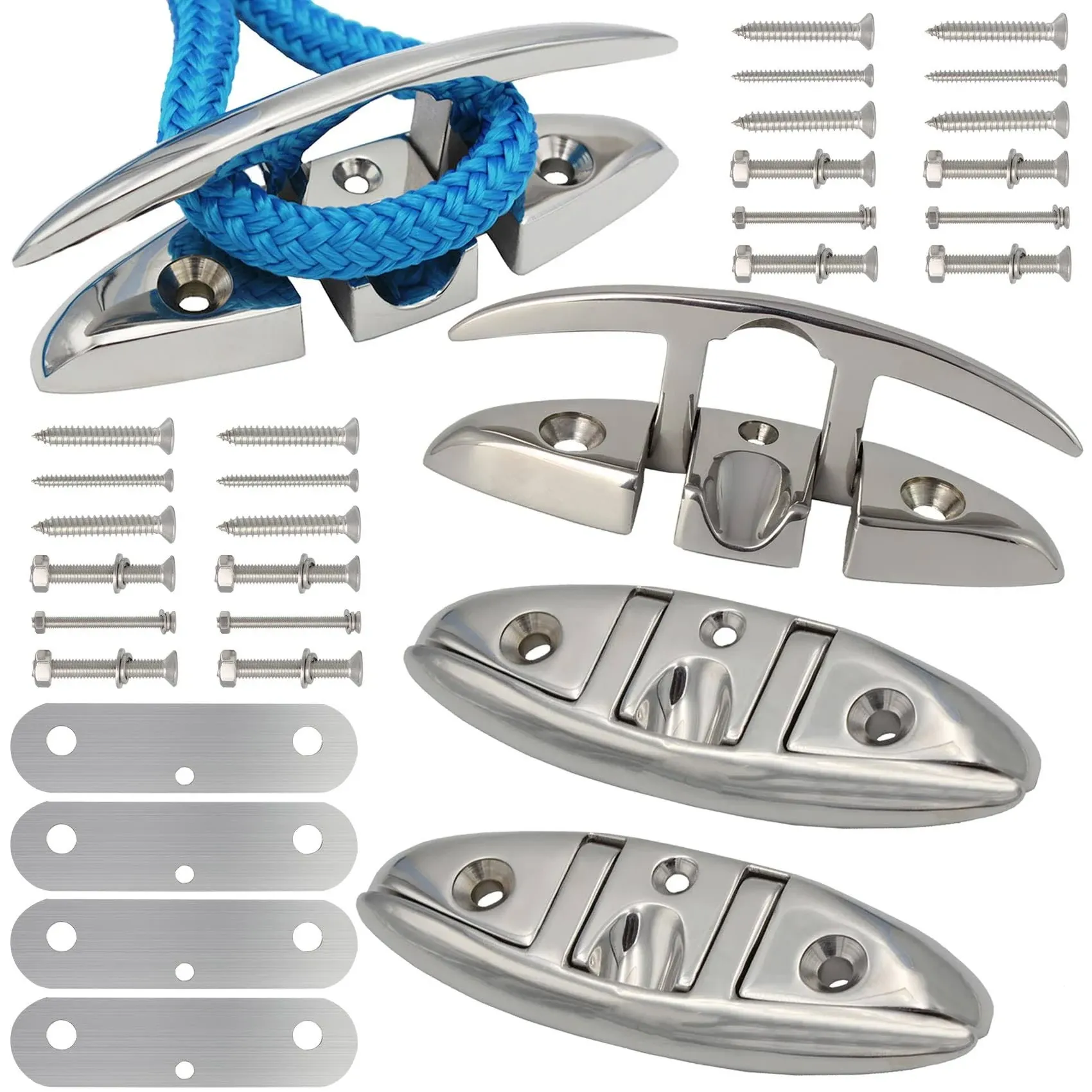 316 Stainless Steel Boat Folding Cleats 5 inch 6 inch 8.5 inch (3 Size), Flip up Dock Cleat for Deck and Boat, Dock Cleats Folding Cleat Rope Cleat Boat Cleat with Fasteners (1,2,4 Pack)