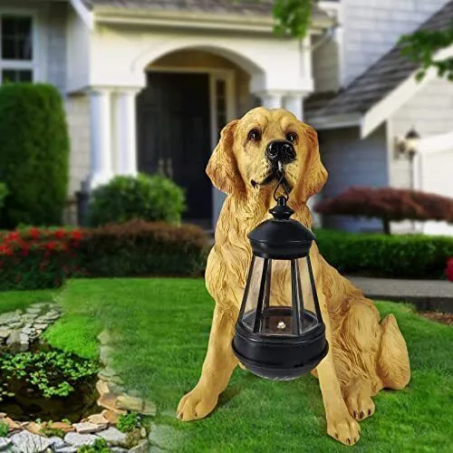 Golden Retriever Statue Outdoor with Solar Led Home Garden Decoration Windpro...