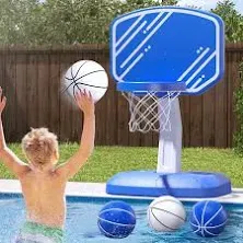 Pool Basketball Hoop Poolside, Pool Toys with Adjustable Height/4 Balls/2 Nets/Pump for Indoor Outdoor, Swimming Pool Summer Water Games Gifts for Kids Boys Girls, Red