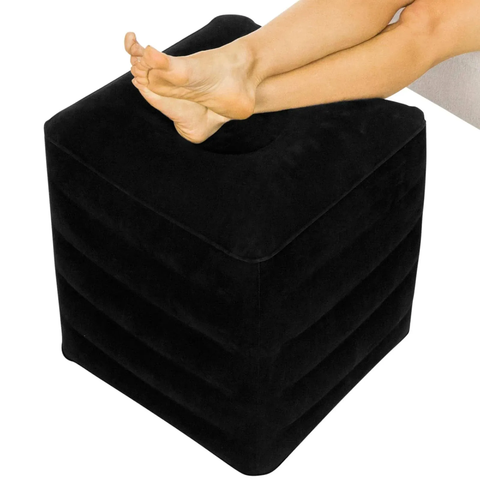 Xtra Comfort Inflatable Ottoman Travel Foot Rest Foot Pillow for Office Desk, Car, Chair, Airplane Leg Elevation Cushion with Bag and Hand Pump