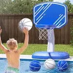 Pool Basketball Hoop Poolside Adjustable Height with 4 Balls 2 Nets Pump Summer