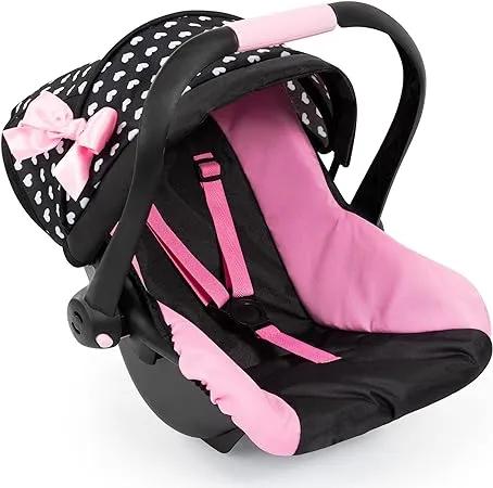 Bayer Design Dolls: Deluxe Car Seat: Hearts Black & Pink - Pretend Play Accessory for Dolls