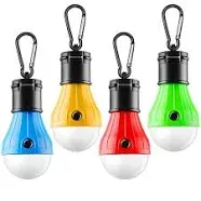 FLY2SKY Tent Lamp Portable LED Light 4 Packs Clip Hook Hurricane Emergency Light Bulb Camping Lantern Camping Equipment for Camping Hiking Backpacking Fishing Outage