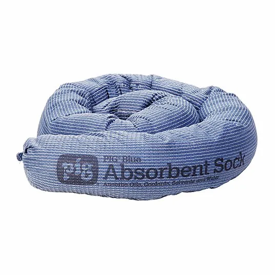 PIG Absorbent Sock: 3 in x 48 in, 15 gal/pk/0.7421 gal/sock, No Connector, Blue, 20 PK