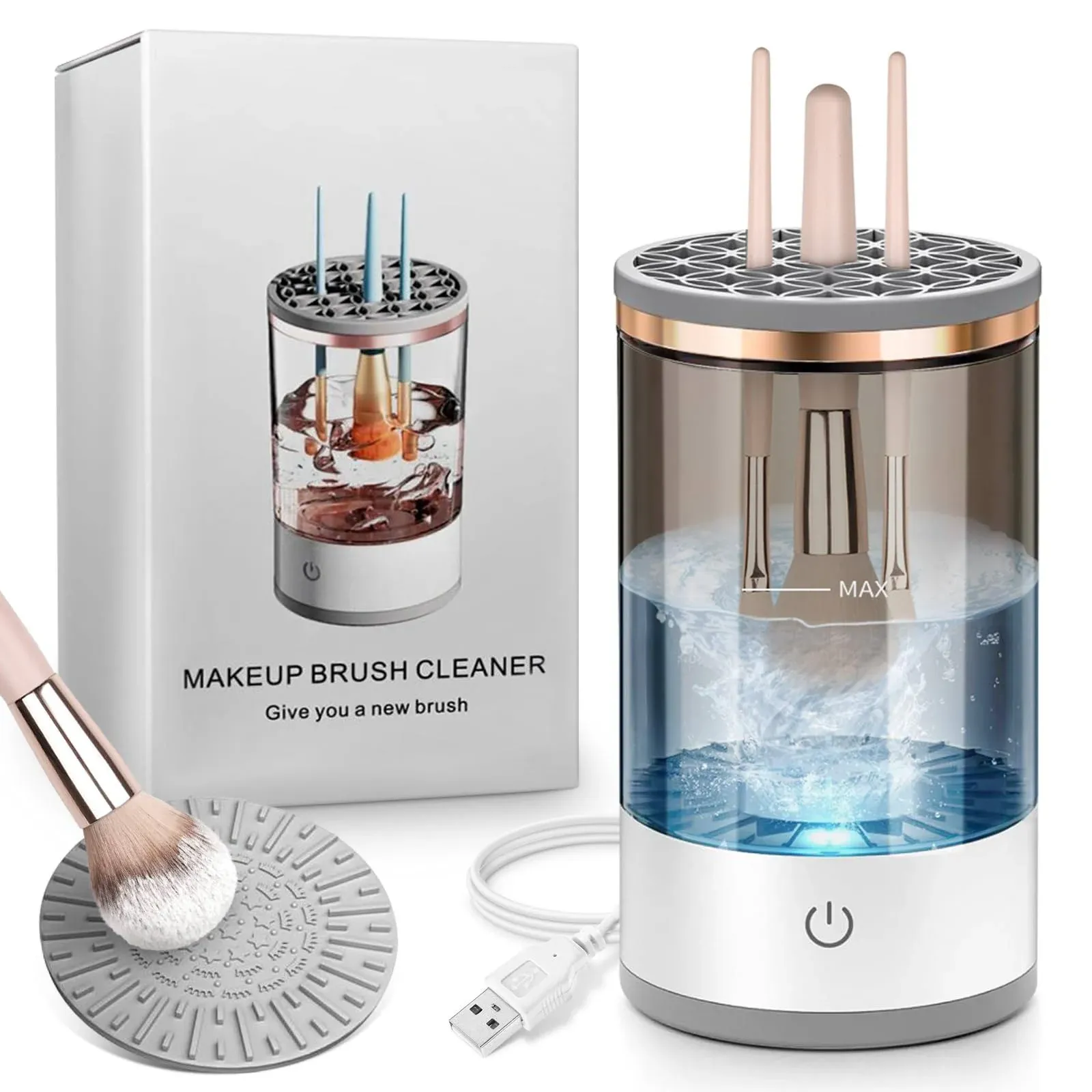 Electric Makeup Brush Cleaner, Quick Efficient Machine for Deep Cleaning All Types of Brushes, Portable Compact Design for Travel Home Use, for Makeup Lovers & Professionals - White