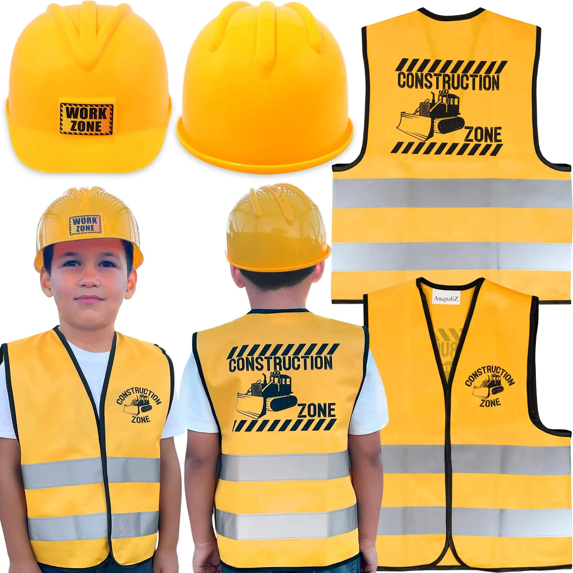 AnapoliZ Kids Construction Vest Plus Hat Set | 2 Pcs Kids Construction Worker ...