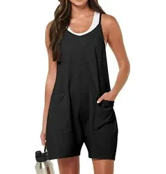 Fantaslook Jumpsuits for Women Casual Summer Rompers Sleeveless Loose Spaghetti Strap Shorts Overalls Jumpers with Pockets