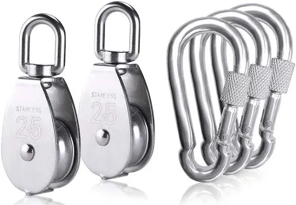 M&C Music Color 2pcs M25 Single Pulley Block with 3pcs Spring Snap Hook Carabiner