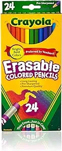 Crayola Erasable Colored Pencils (24ct), Kids Colored Pencils for School, Back to School Supplies for Kids, Coloring Pencils, 6+