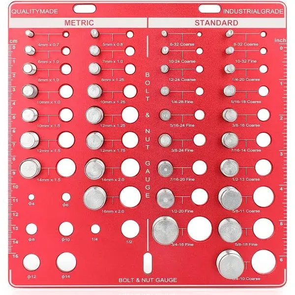 Thread Checker, Nut and Bolt Thread Checker, Bolt Size and Thread Gauge, Bolt and Nut Identifier Gauge with inch and Centimeter Ruler, Bolt Gauge