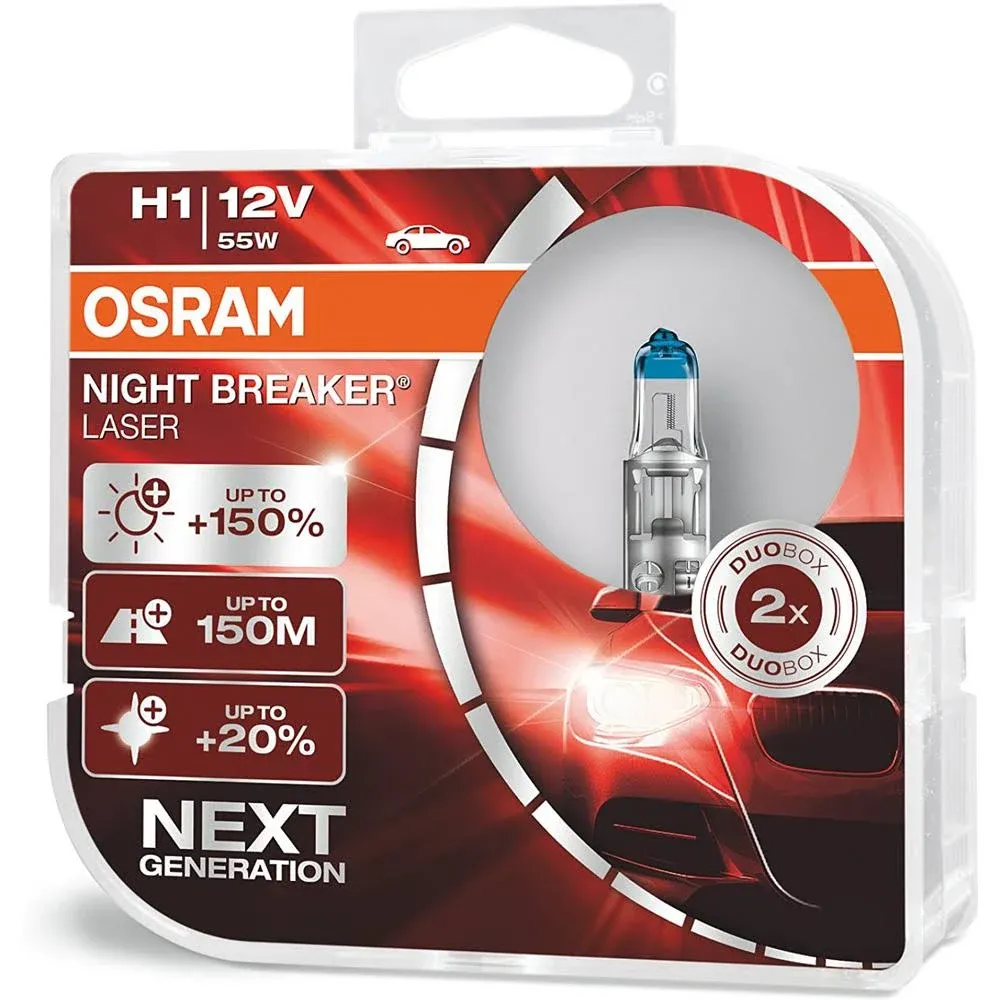 2-pk Osram H1 64150NL 55W 12V Night Breaker Laser Automotive Bulb