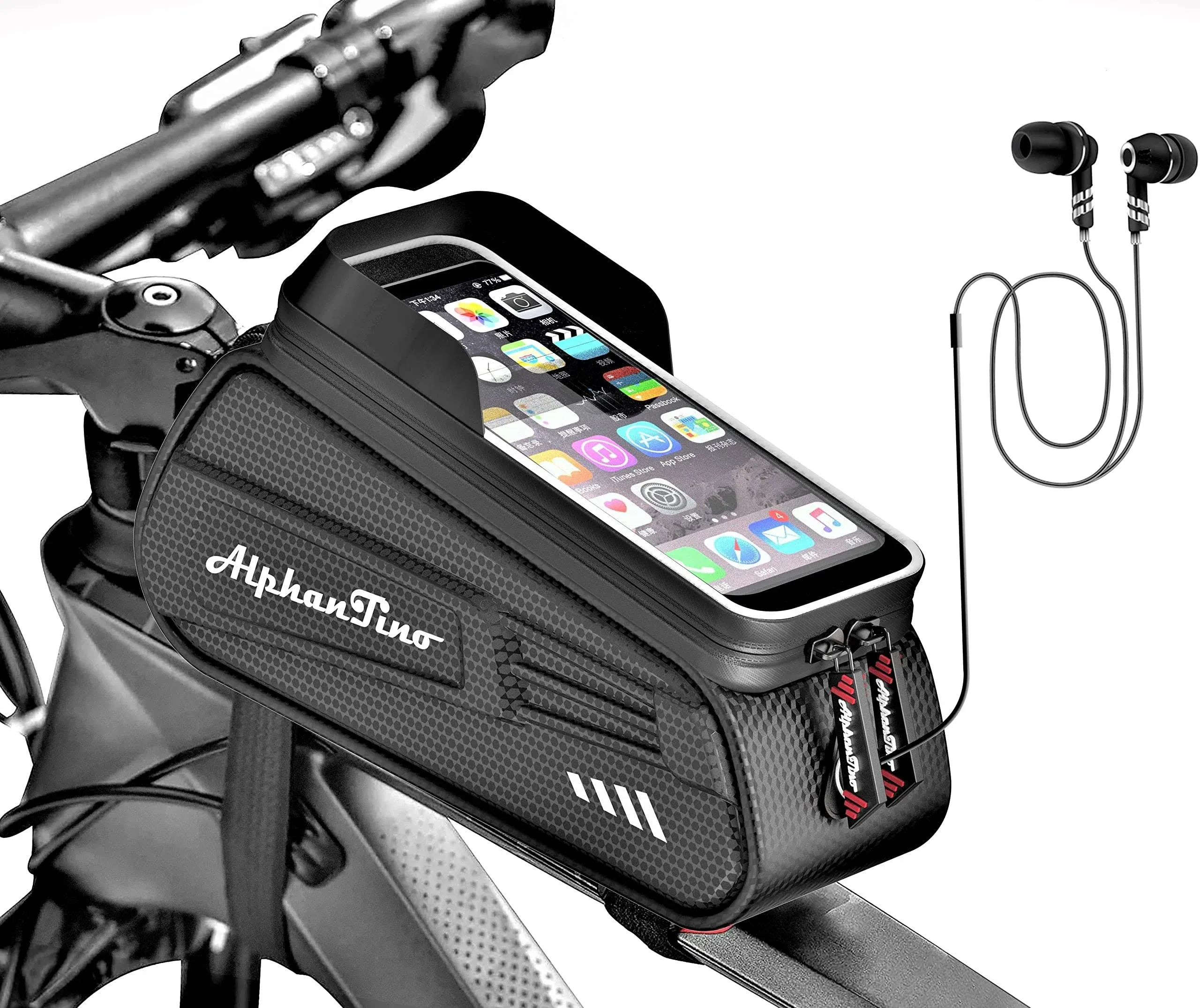 Alphantino Bike Phone Holder Bag Waterproof Hard Case Large Capacity Top Tube Front Frame Bicycle Pouch Cycling Mount