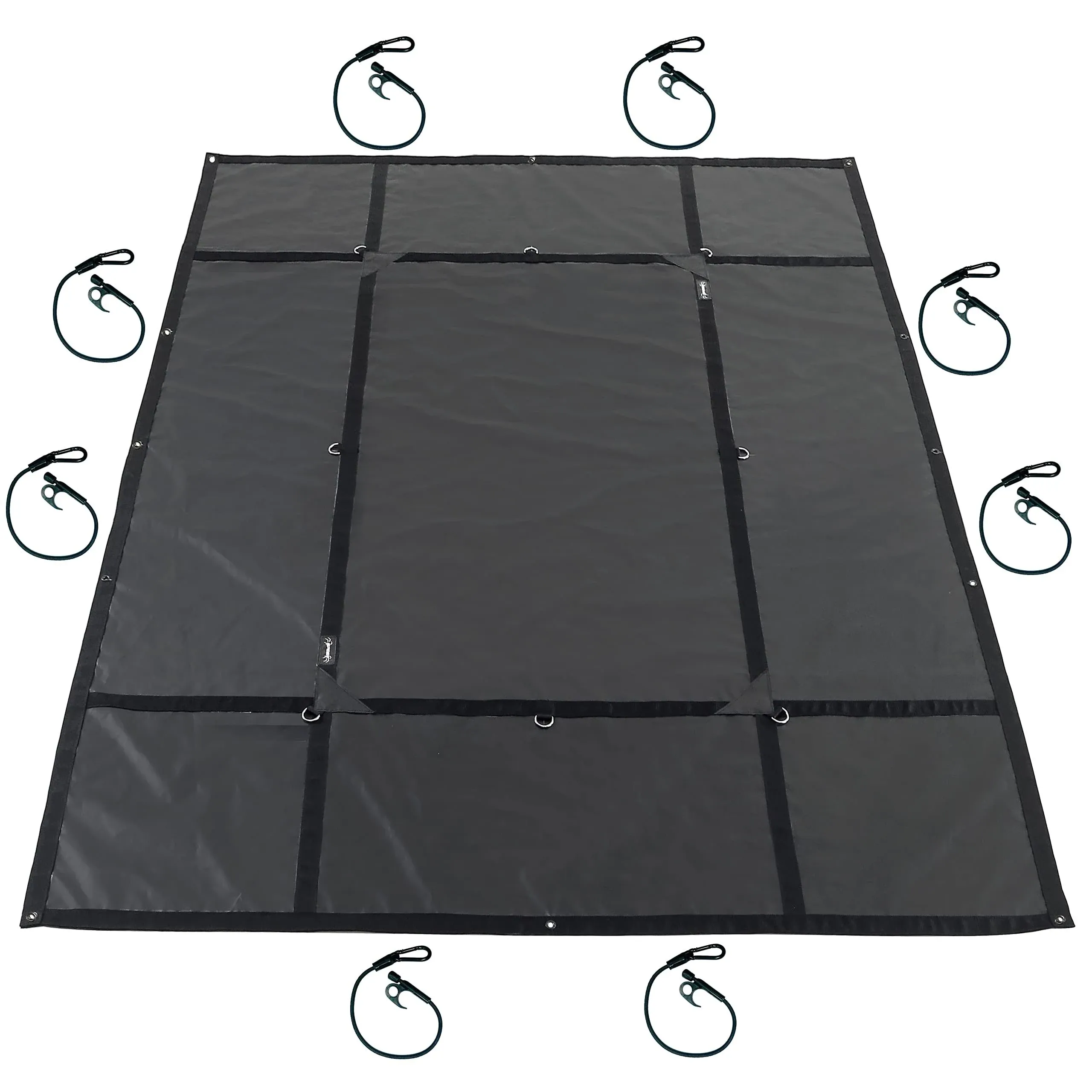 SPIDER Pickup Truck Bed Tarp (7’8” W x 10’6 L) - Heavy Duty Black Solid Waterproof Cargo Net Cover - Detachable Quick Adjust Tie Downs - Fits Long Bed (8') and Trailers