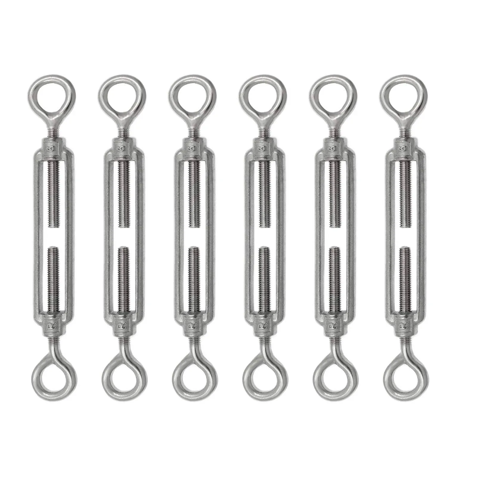 PHITUODA 6pcs M6 Stainless Steel 304 Eye & Eye Turnbuckles Adjustable Wire Rope Tensioner