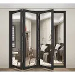 KaMic 96" x 80" 3 Panels Aluminum Folding Doors in Black Folded Out from Right to Left