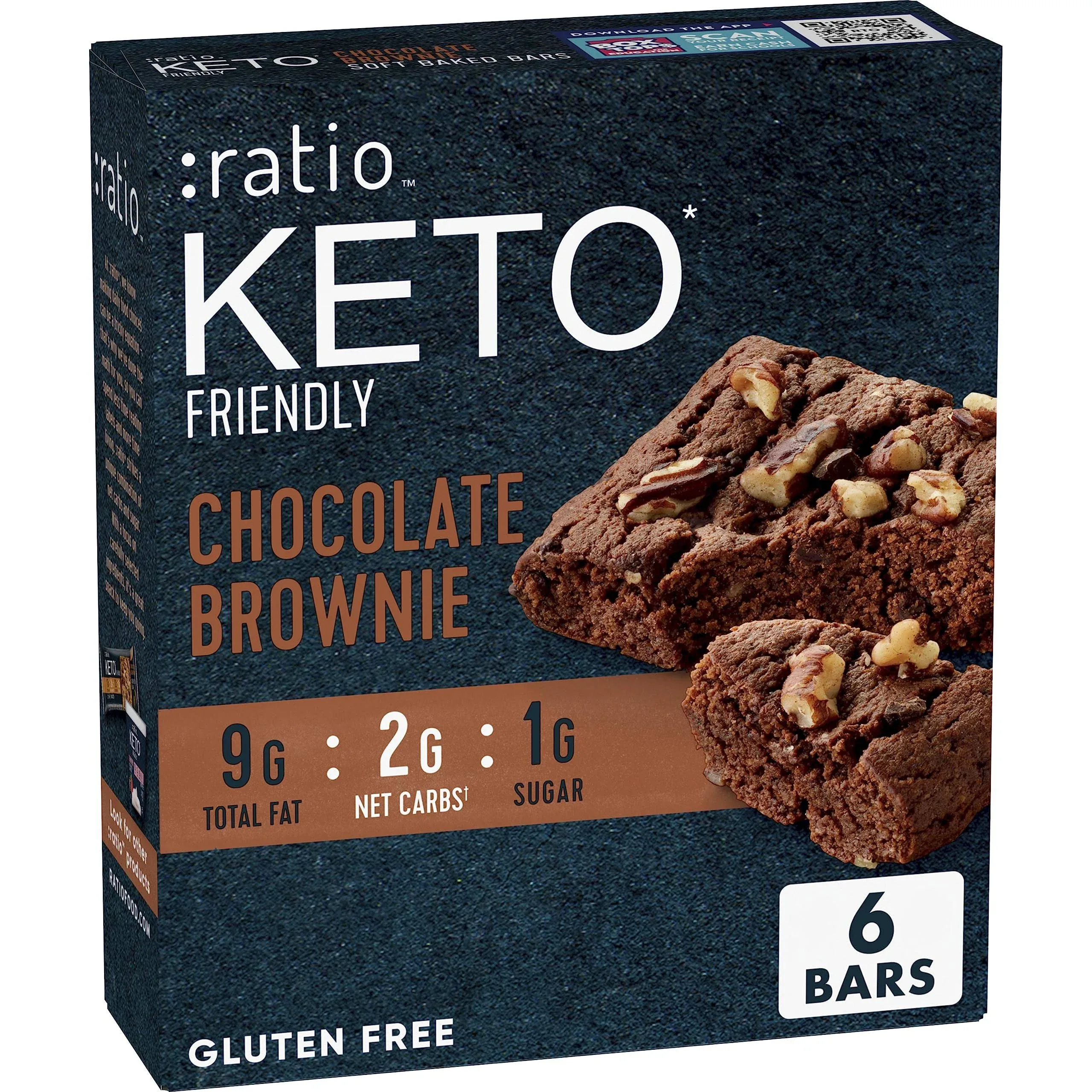 Ratio Soft Baked Bars Chocolate Brownie 1g Sugar Keto Friendly 5.34 OZ 6 Bars