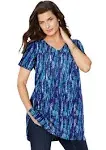 Roaman's Women's Plus Size Short-Sleeve V-Neck Ultimate Tunic - 6X, Navy Speckle