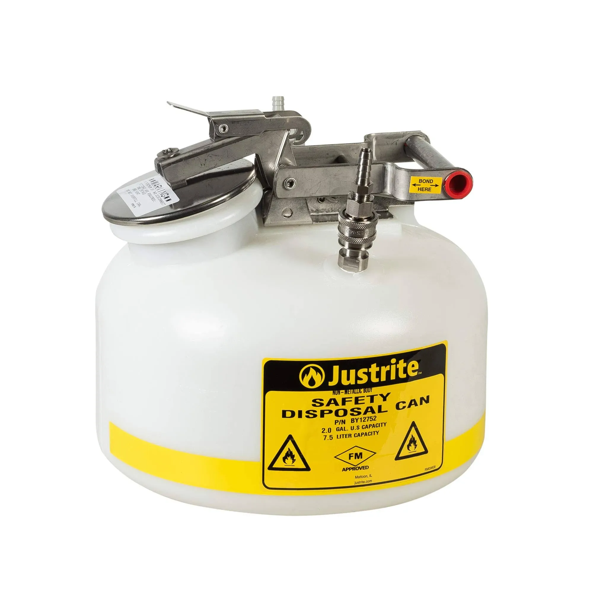 Justrite PP12752 , 2 Gallon Quick-Disconne<wbr/>ct Disposal Safety Can, Fittings  3/8