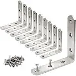 10 PCS L Bracket Stainless Steel Corner Bracket 3 x 3 inch Heavy Duty Right Angle Bracket for Wood Furniture, Metal Joint Corner Brace, with Screw