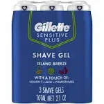 Gillette Sensitive Shave Gel Island Breeze, Shave Gel 3 Count