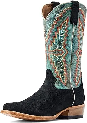 "Ariat Men's Futurity Showman Black Roughout Turquoise Top Cowboy Boot"