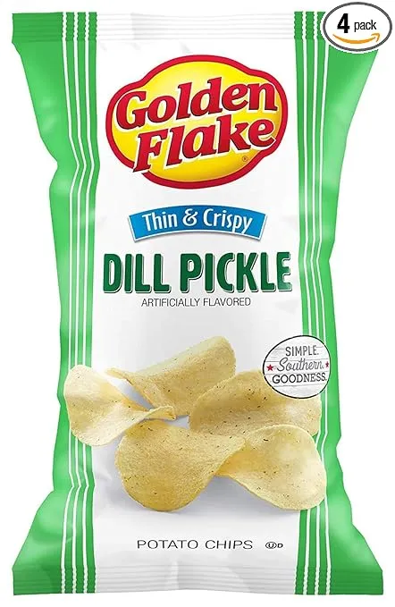 Golden Flake Dill Pickle Thin & Crispy Potato Chips, Gluten-Free, 4.625 oz Bag