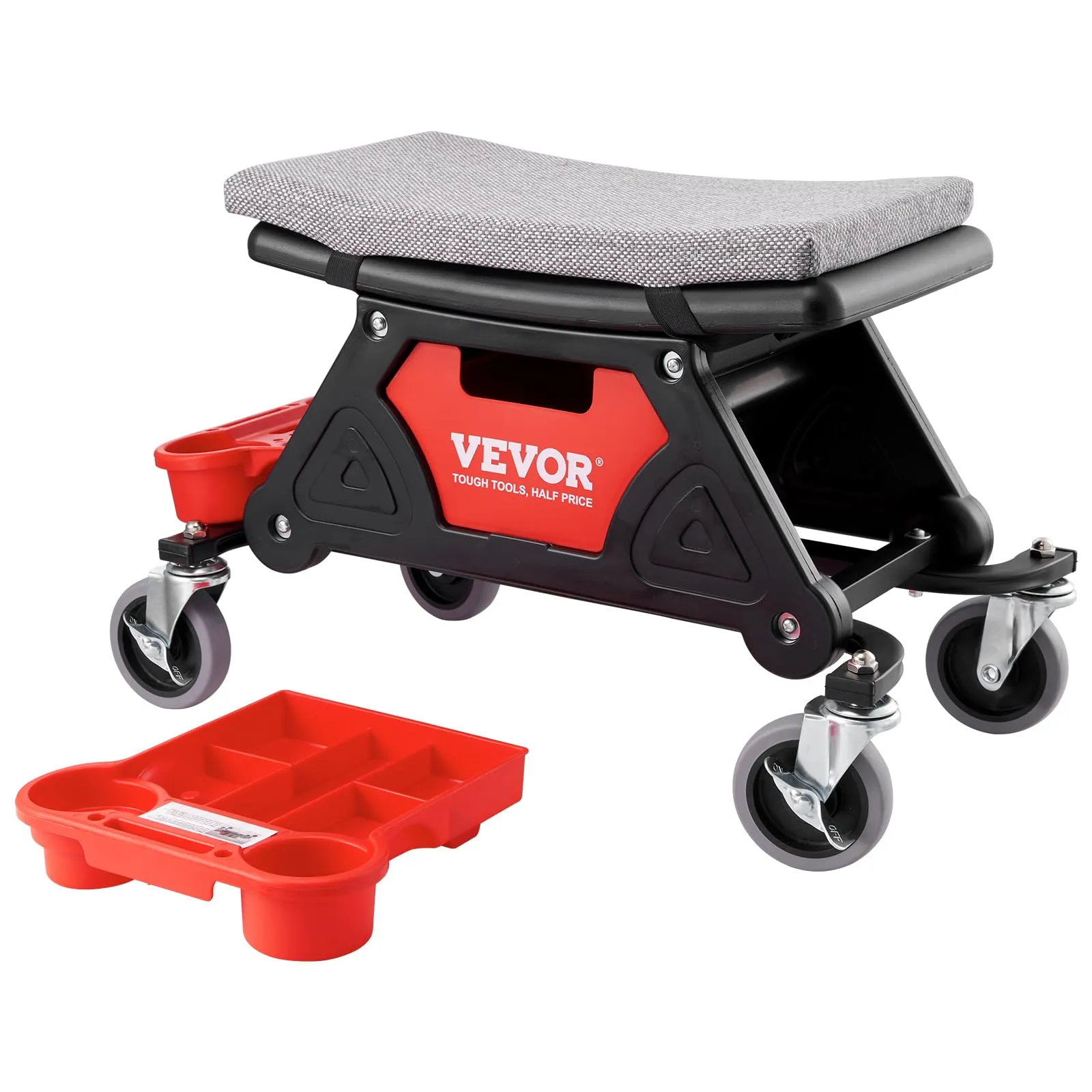 VEVOR Mechanic Stool 300 LBS Capacity Garage Stool with Wheels, Heavy Duty Rolling Mechanics Seat, with Three Slide Out Tool Trays and Drawer