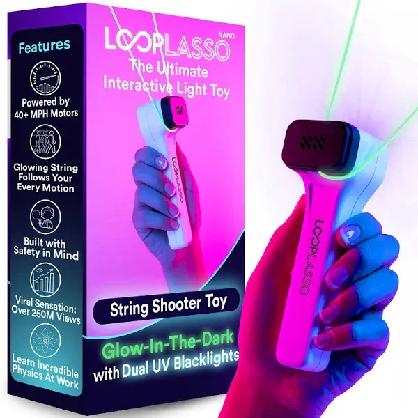 Loop Lasso Nano - The Original Glow-in-the-Dark String Shooter Toy - Built-in UV Blacklight - Safe Fun Adult & Kids Rope Launcher Gift - Viral Fi