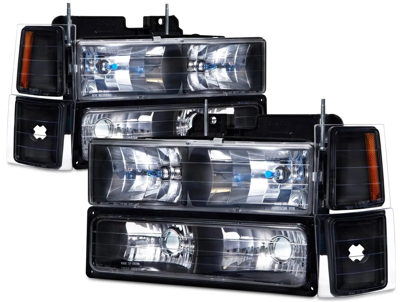 Headlight Set 8 Piece Black Fits 94-99 Chevrolet C/K 10 Suburban Tahoe Silverado