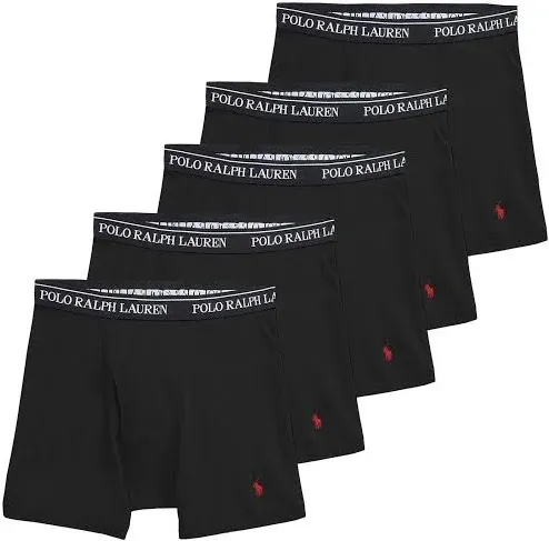 POLO by Ralph Lauren 5 pack Boxers Brief. Black, Gray , Red multi. Medium