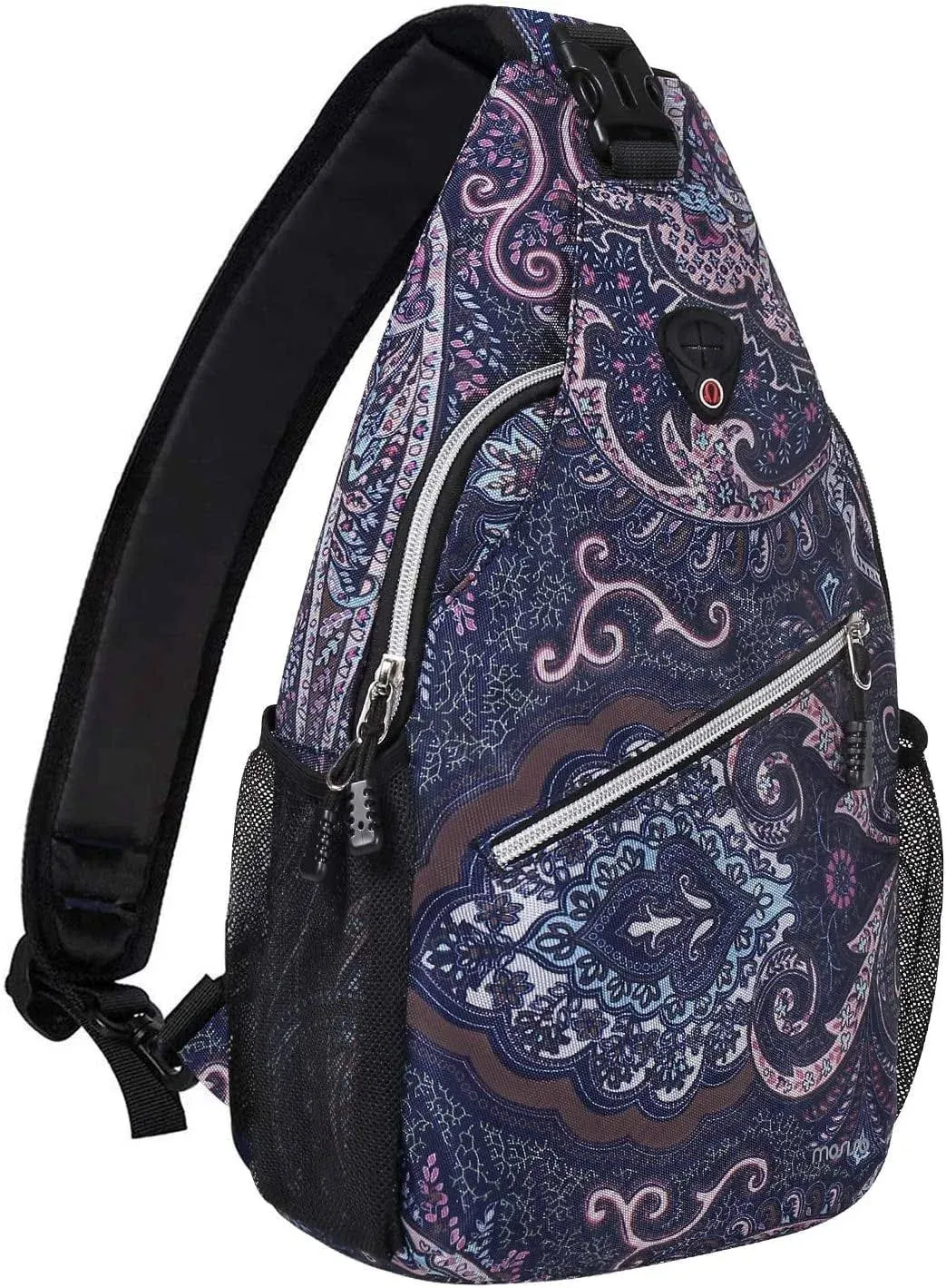 MOSISO Sling Backpack,Travel Hiking Daypack Pattern Rope Crossbody Shoulder Bag, Navy Blue Base Totem Texture