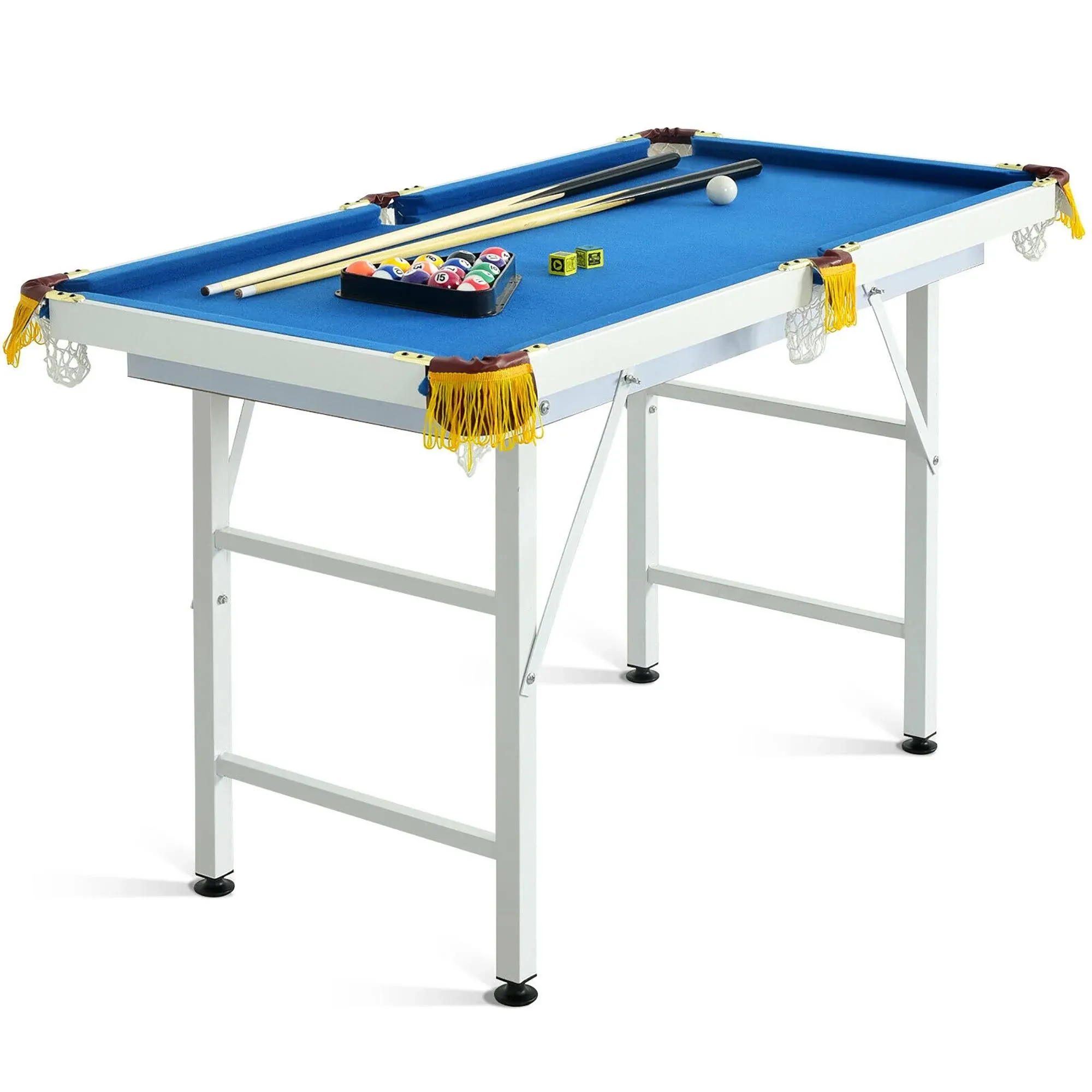 Costway 47'' Folding Billiard Table Pool Game Table for Kids with Cues & Chalk ...