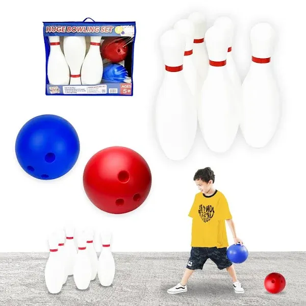 17 inch Huge Bowling 6 pins Set with Storage Bag - Outdoor &amp; Indoor Play Toys...