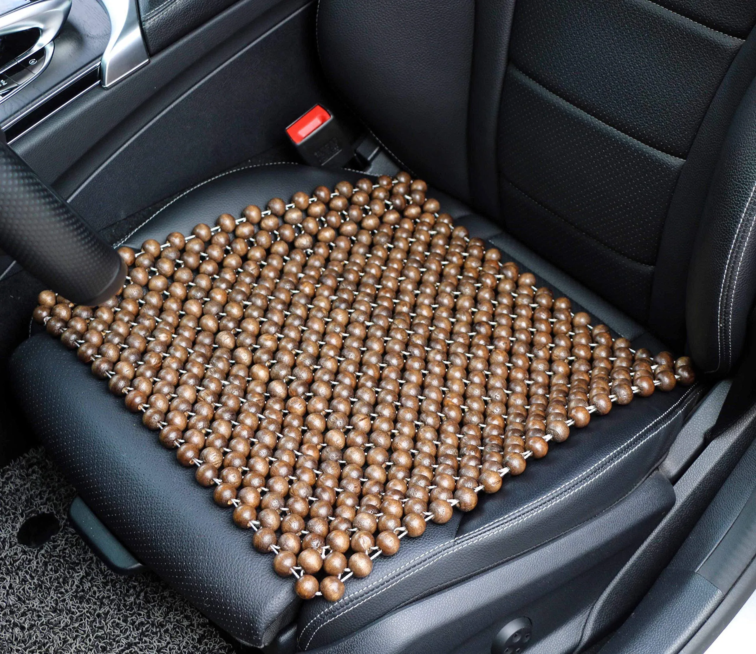 Excel Life Natural Wood Beaded Seat Cover Pad Mat Comfy Cool Summer Massage Seat Cushion (Square) Medium Size for Car, Sedan,SUV Office Chair