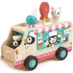 Tender Leaf Toys - Penguin’s Gelato Van - Food Truck Style Pretend Play, Ice Cream and Ice Lolly Wooden Vehicle - Encourage Role Play and Develops Social Skills for Children - Age 18m+