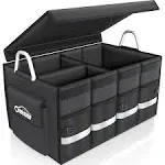 Trunk Cargo Storage Organizer w/ Foldable Cover Aluminium Alloy Handle Stripe