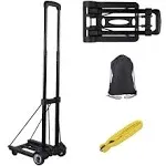 KINJOEK 25kg 55lbs Folding Hand Truck, Solid Construction Utility Cart for Luggage with 2 Oversized Wheels Bonus Bungee Cord, Collapsible, Lightweight and Compact Luggage Dolly Cart for Travel, Black