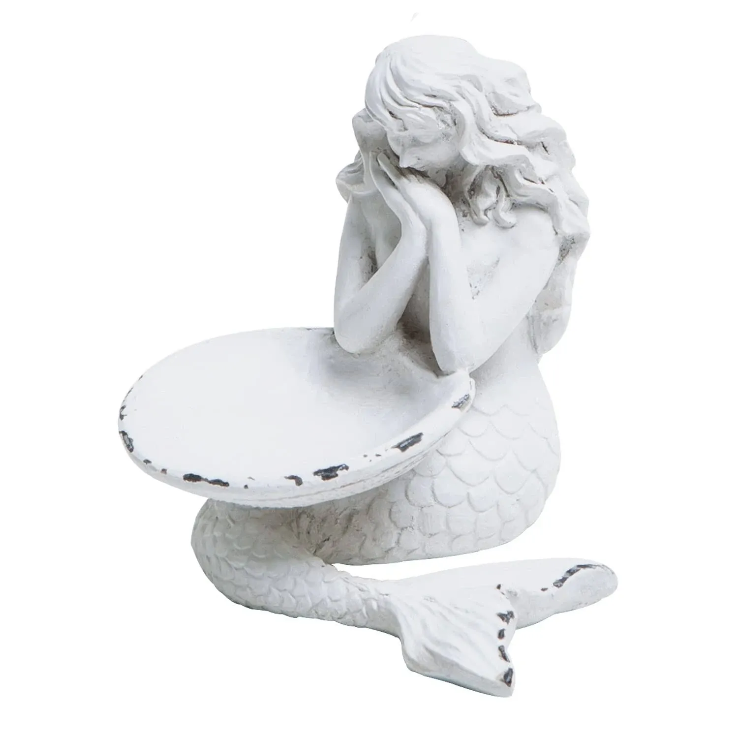 Rustic White Jewelry Tray Mermaid Shell Dish, Vintage Small Figurine Ring Hol...