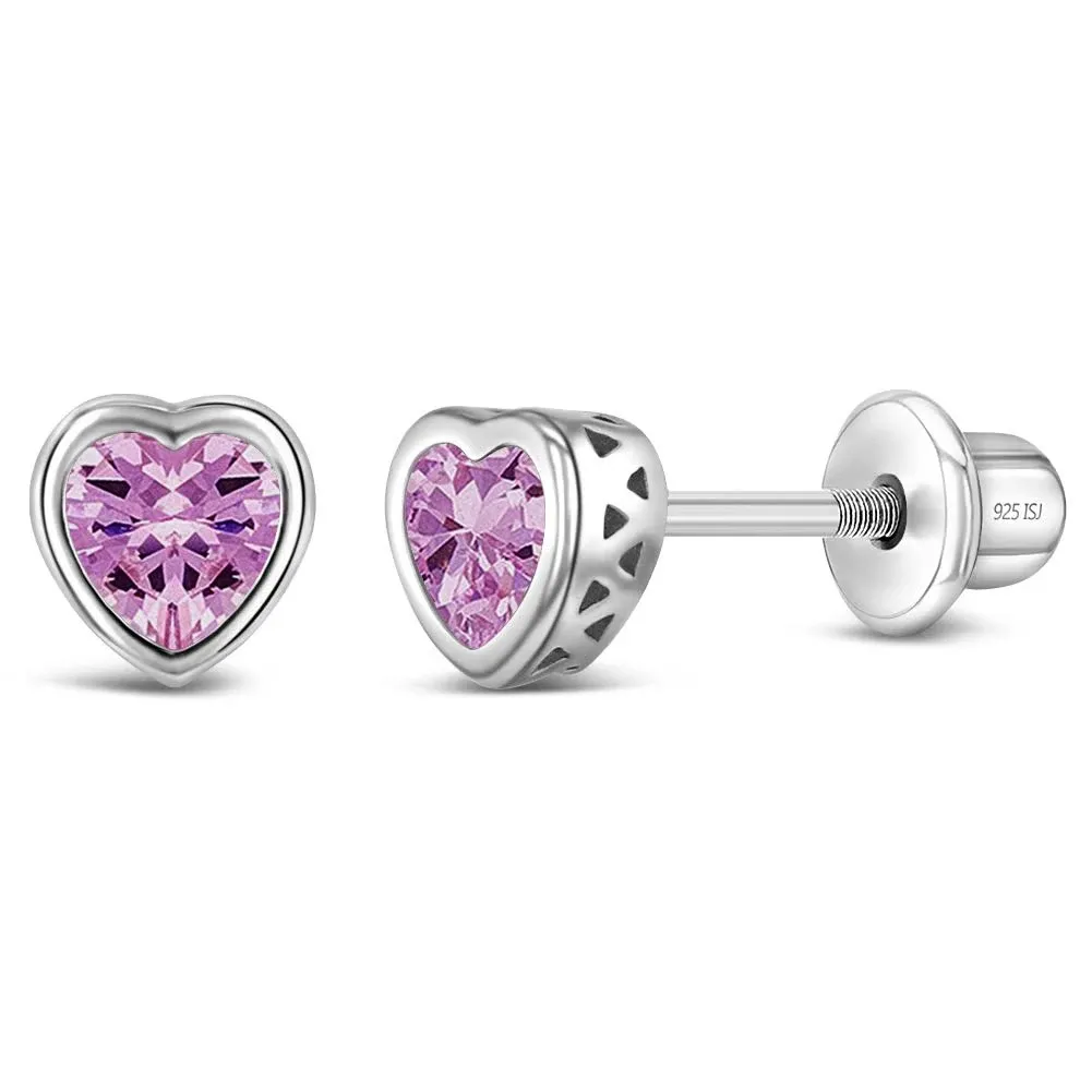 Girls' In Season Jewelry 925 Sterling Silver 5mm Simulated Birthstone Heart Screw Back Earrings