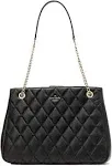 Kate Spade New York Carey Quilted Leather Large Tote Bag Chain Shoulder in Black