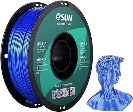 eSUN Silk PLA 3D Printer Filament, Dimensional Accuracy +/- 0.03 mm, 1 kg Spool, 1.75 mm, Blue