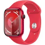 Apple Watch Series 9 (GPS + Cellular, 45mm) Red Aluminum Case with Red Sport Band, M/L (Renewed)